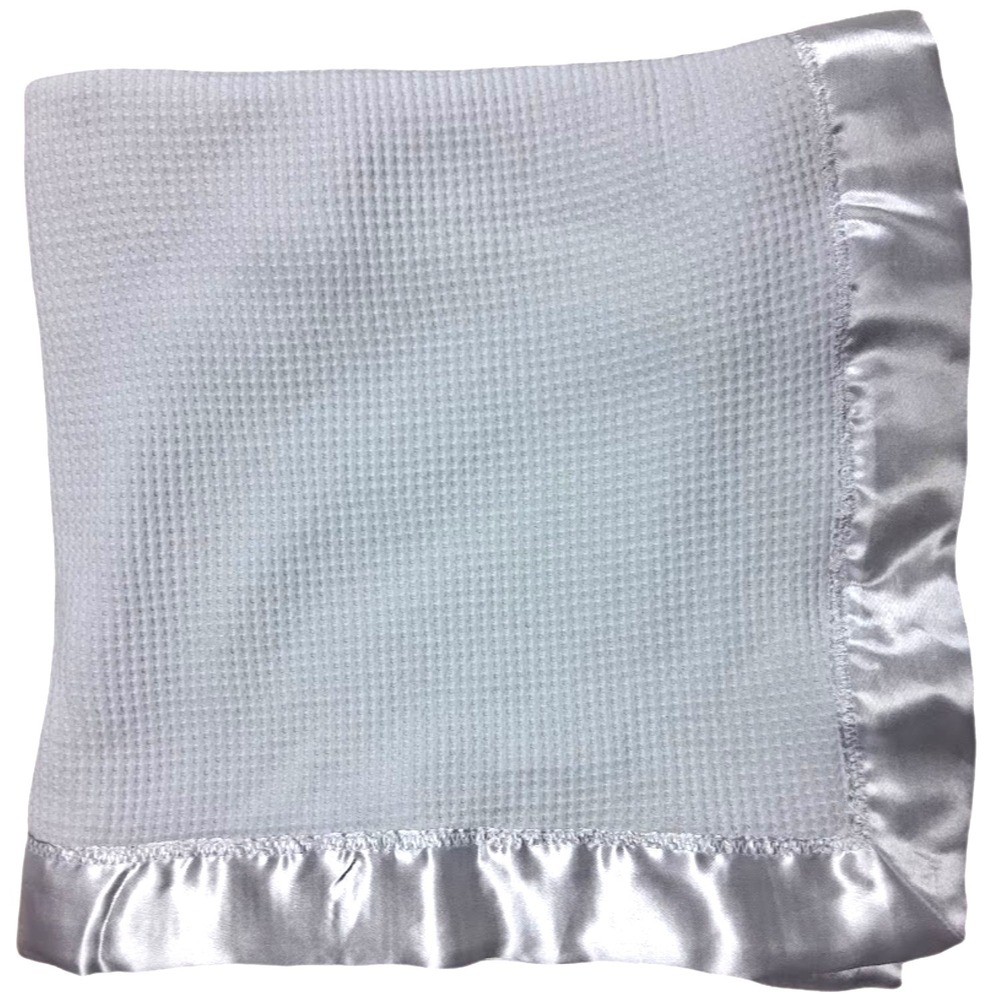 Starting Out Solid White Thermal Baby Blanket Satin Trim 32x48 Lightweight Soft